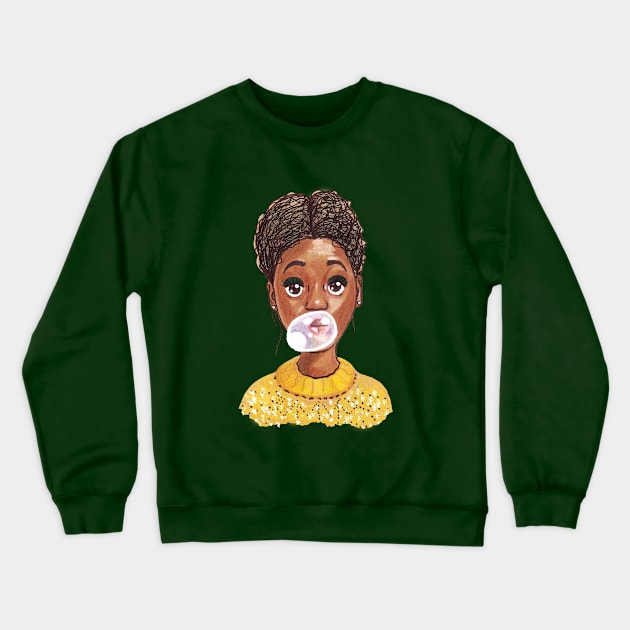 Afro-Amrican girl with chewing gum Crewneck Sweatshirt by tetiana12.art